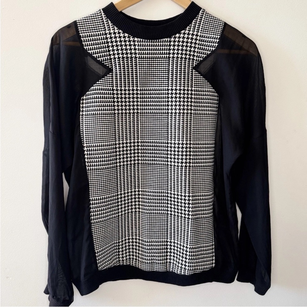 ASOS Houndstooth Black Sheer Cutouts mod Top US 6
